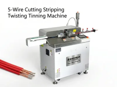 Helautomatisk 5-tråds kutting stripping tvisting tinningsmaskin