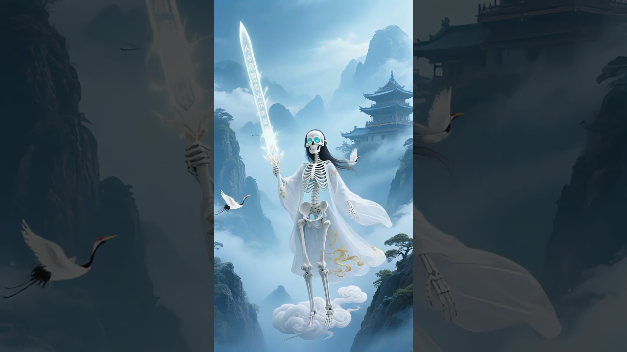 She is stepping on auspicious clouds and shuttling among the fairy mountains.